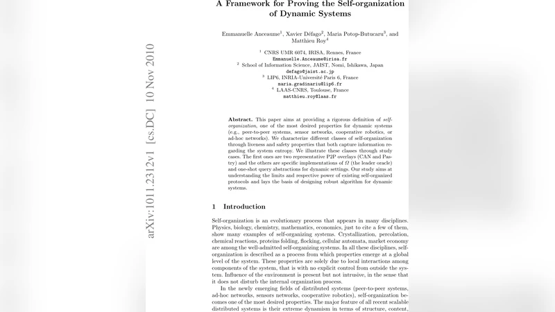 A framework for proving the self-organization of dynamic systems