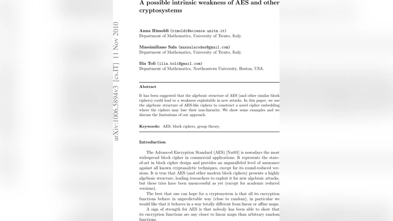 A possible intrinsic weakness of AES and other cryptosystems