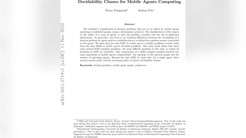 Decidability Classes for Mobile Agents Computing