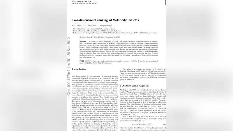 Two-dimensional ranking of Wikipedia articles