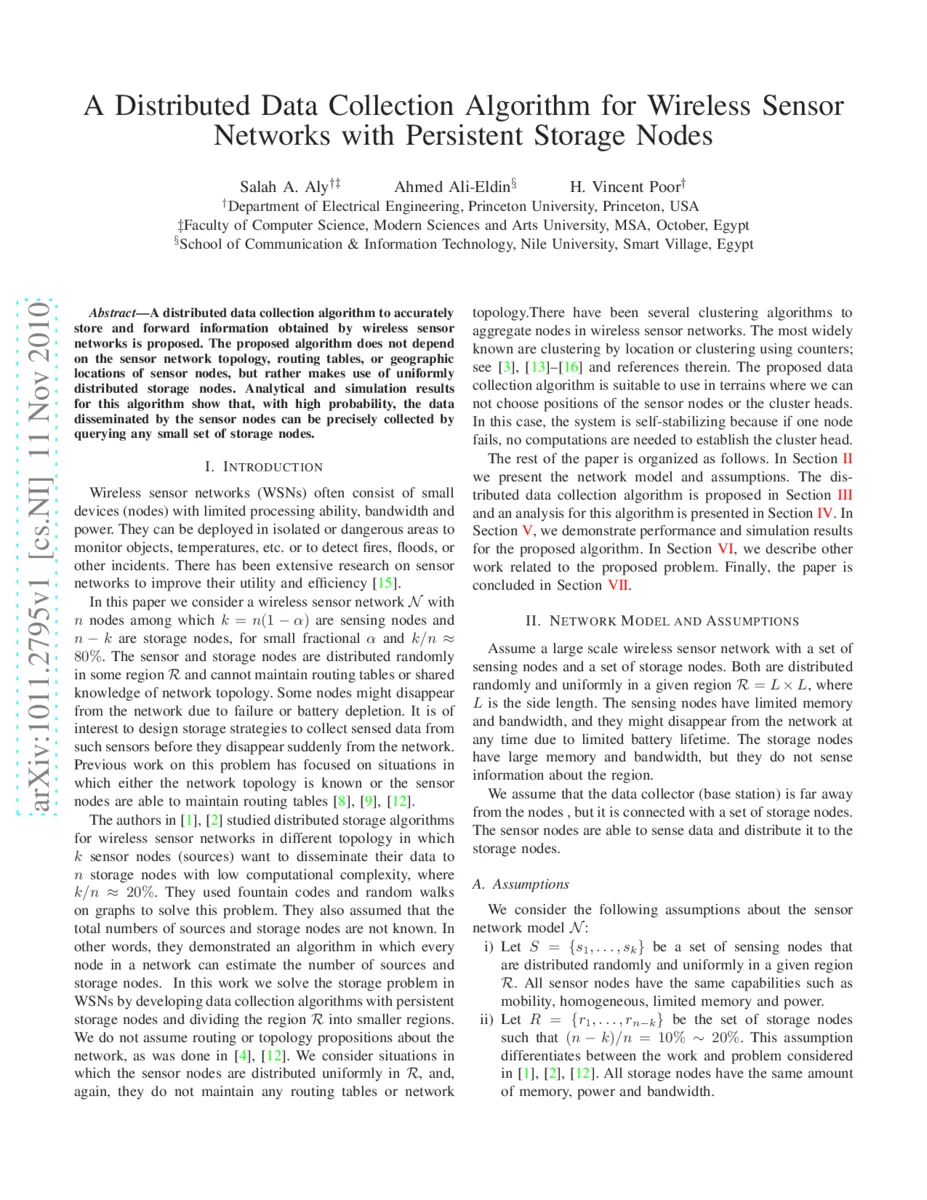 A Distributed Data Collection Algorithm for Wireless Sensor Networks   with Persistent Storage Nodes
