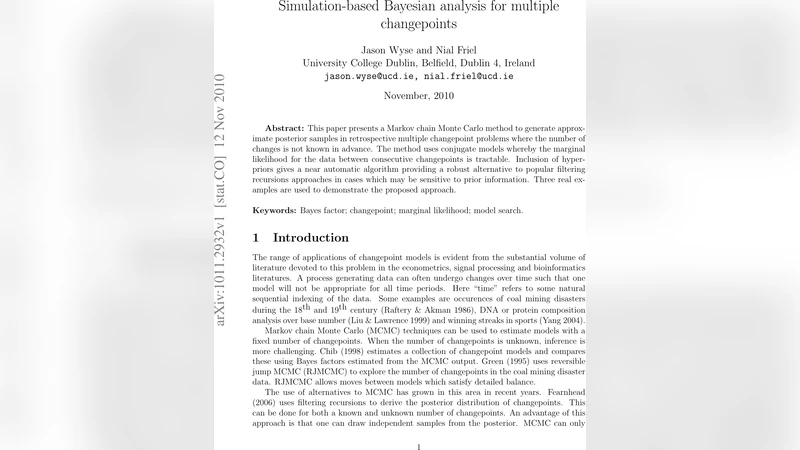 Simulation-based Bayesian analysis for multiple changepoints