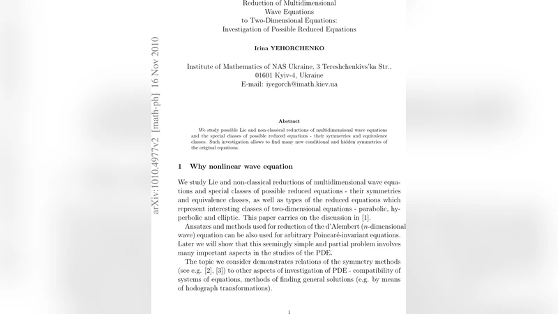 Reduction of Multidimensional Wave Equations to Two-Dimensional   Equations: Investigation of Possible Reduced Equations