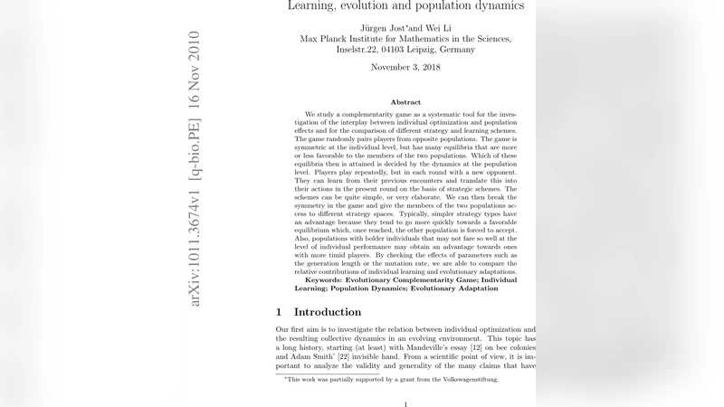 Learning, evolution and population dynamics