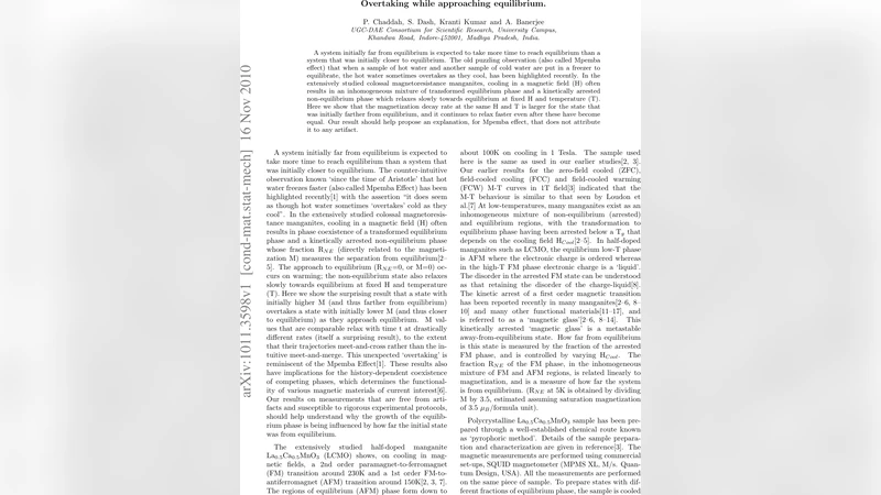 Overtaking while approaching equilibrium