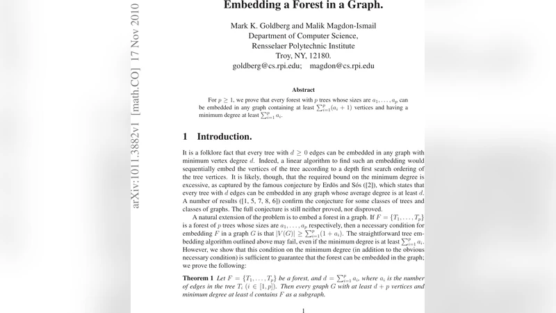 Embedding a Forest in a Graph
