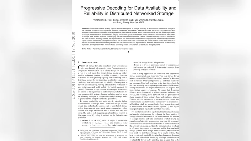 Progressive Decoding for Data Availability and Reliability in   Distributed Networked Storage