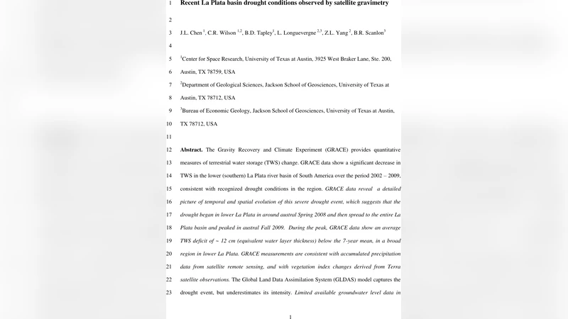 Recent La Plata basin drought conditions observed by satellite   gravimetry
