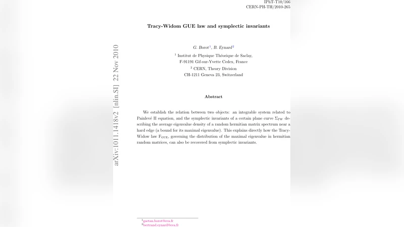 Tracy-Widom GUE law and symplectic invariants