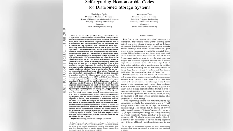 Self-repairing Homomorphic Codes for Distributed Storage Systems