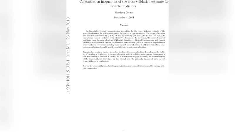 Concentration inequalities of the cross-validation estimate for stable   predictors
