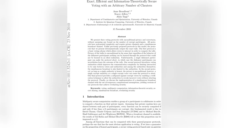 Exact, Efficient and Information-Theoretically Secure Voting with an   Arbitrary Number of Cheaters