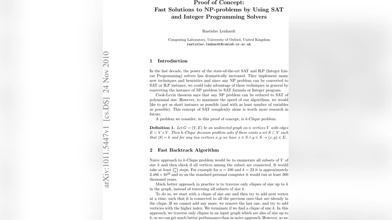 Proof of Concept: Fast Solutions to NP-problems by Using SAT and Integer   Programming Solvers