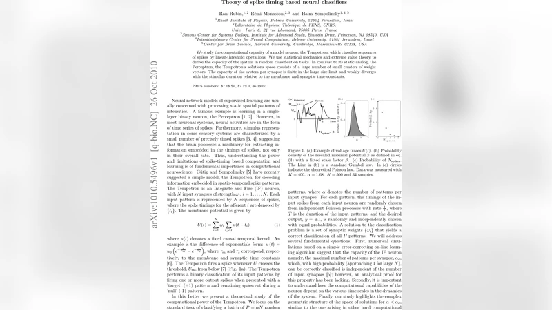 Theory of spike timing based neural classifiers