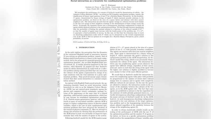 Social interaction as a heuristic for combinatorial optimization   problems