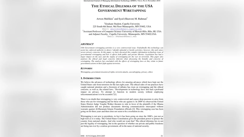 Ethical Dilemma of Governmental Wiretapping