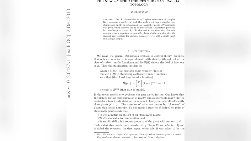 The new $nu$-metric induces the classical gap topology
