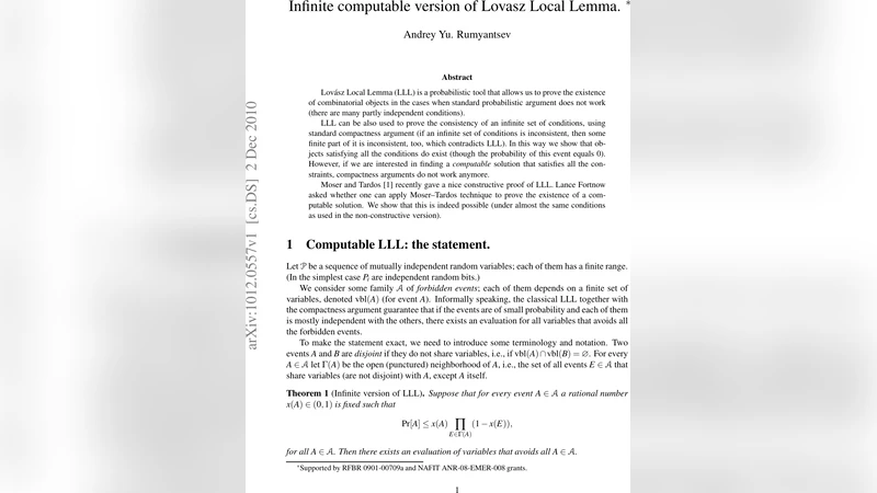 Infinite computable version of Lovasz Local Lemma