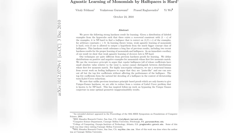 Agnostic Learning of Monomials by Halfspaces is Hard