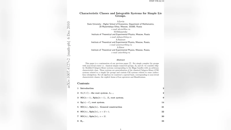 Characteristic Classes and Integrable Systems for Simple Lie Groups