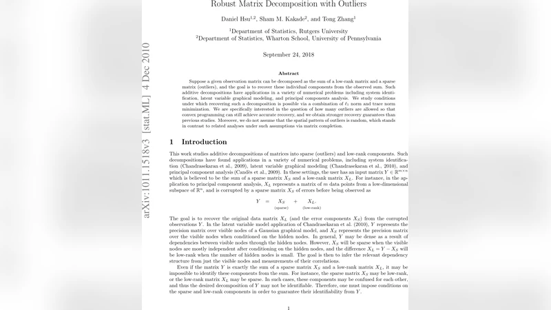 Robust Matrix Decomposition with Outliers