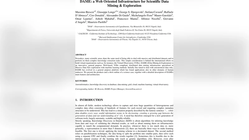 DAME: A Web Oriented Infrastructure for Scientific Data Mining &   Exploration