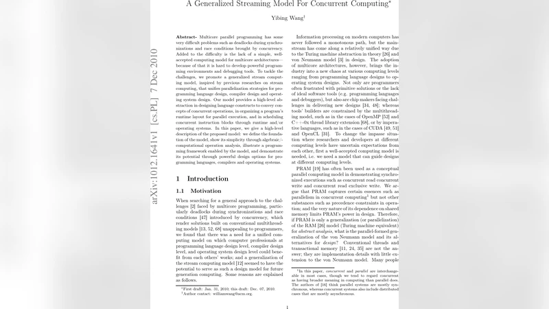 A Generalized Streaming Model for Concurrent Computing
