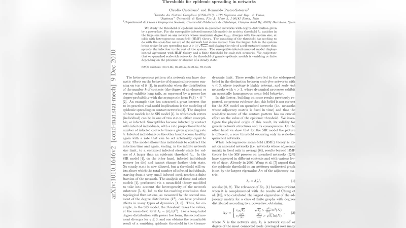 Thresholds for epidemic spreading in networks