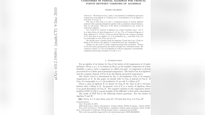 Categories of partial algebras for critical points between varieties of   algebras