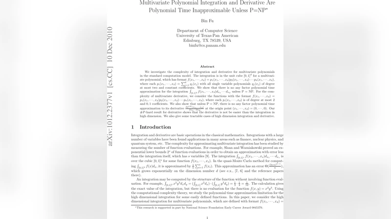 Multivariate Polynomial Integration and Derivative Are Polynomial Time   Inapproximable unless P=NP
