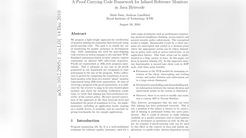 A Proof Carrying Code Framework for Inlined Reference Monitors in Java   Bytecode