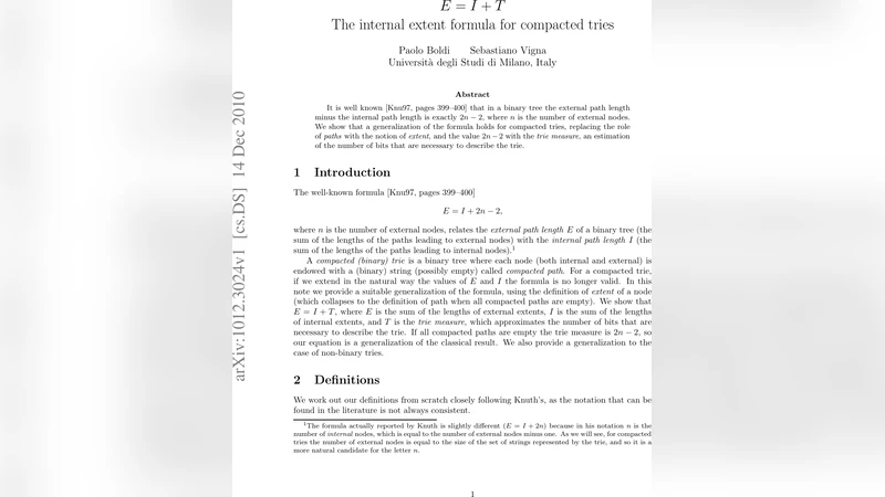 E = I + T: The internal extent formula for compacted tries