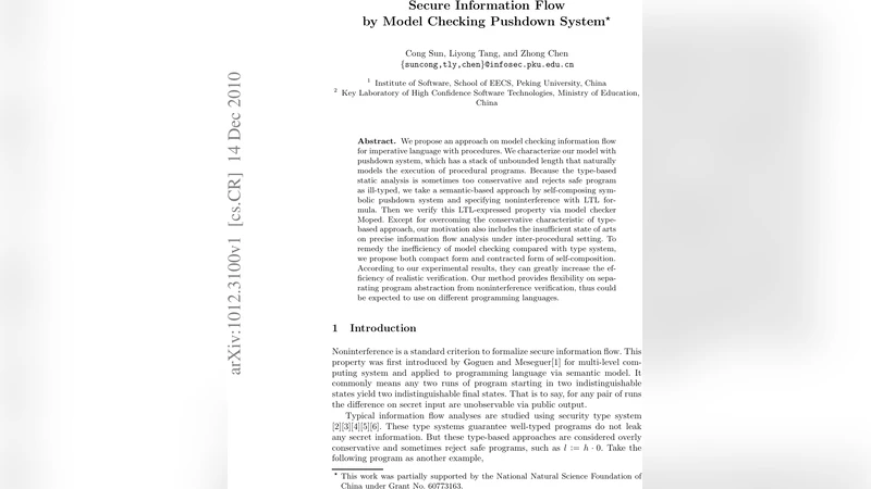 Secure Information Flow by Model Checking Pushdown System