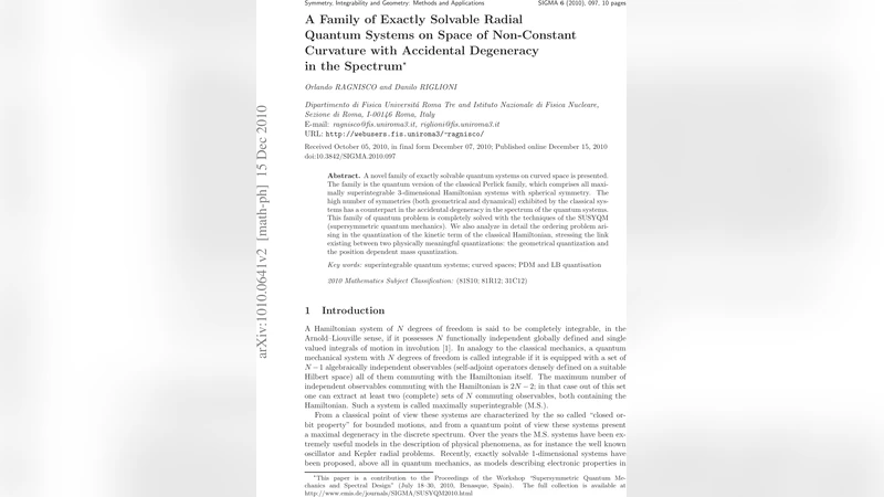 A Family of Exactly Solvable Radial Quantum Systems on Space of   Non-Constant Curvature with Accidental Degeneracy in the Spectrum