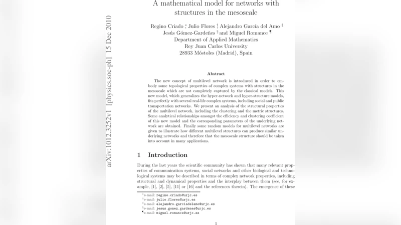 A mathematical model for networks with structures in the mesoscale