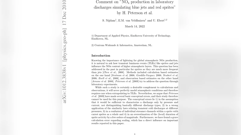 Comment on "NOx production in laboratory discharges simulating blue jets   and red sprites" by H. Peterson et al