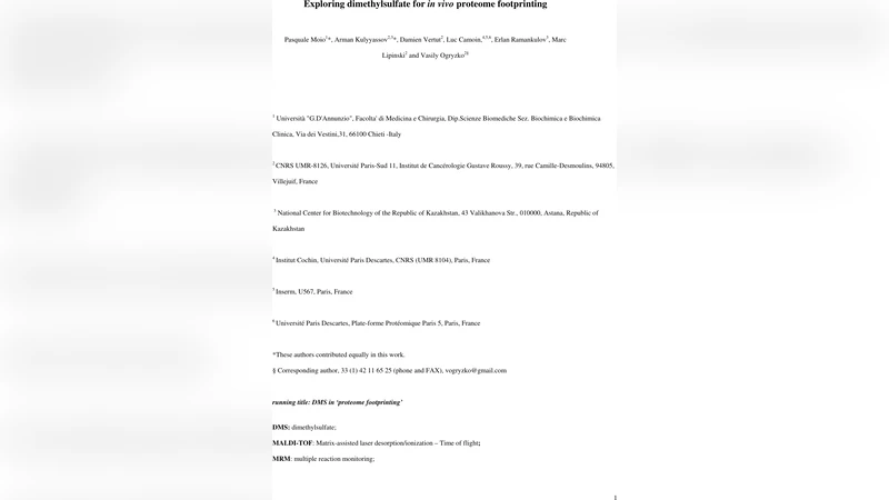 Exploring dimethylsulfate for in vivo proteome footprinting