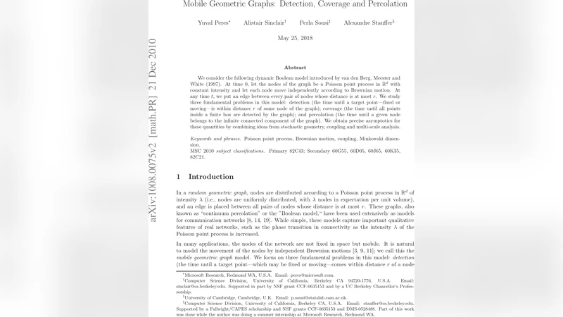 Mobile Geometric Graphs: Detection, Coverage and Percolation