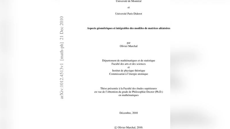 Aspects geometriques et integrables des mod`eles de matrices   aleatoires
