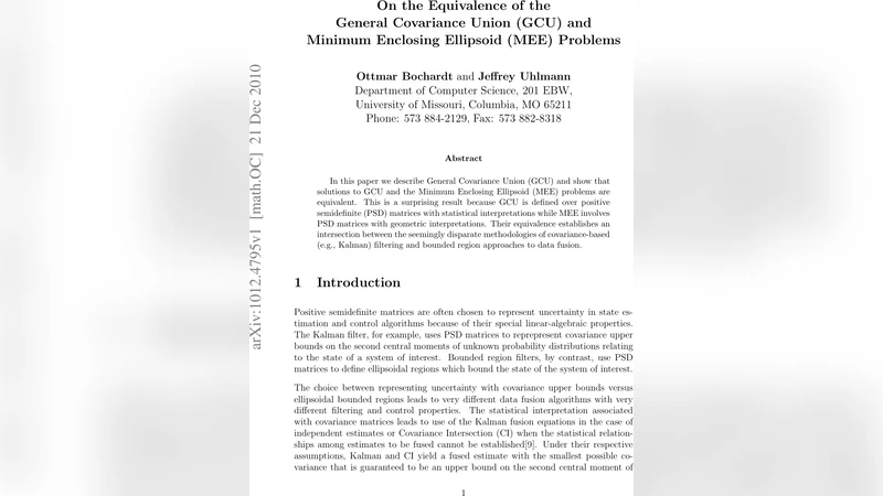 On the Equivalence of the General Covariance Union (GCU) and Minimum   Enclosing Ellipsoid (MEE) Problems