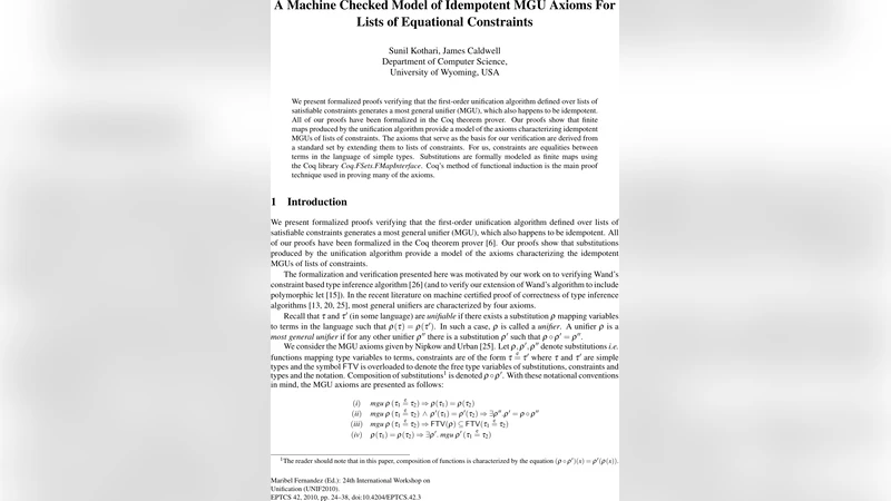 A Machine Checked Model of Idempotent MGU Axioms For Lists of Equational   Constraints