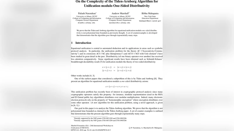 On the Complexity of the Tiden-Arnborg Algorithm for Unification modulo   One-Sided Distributivity