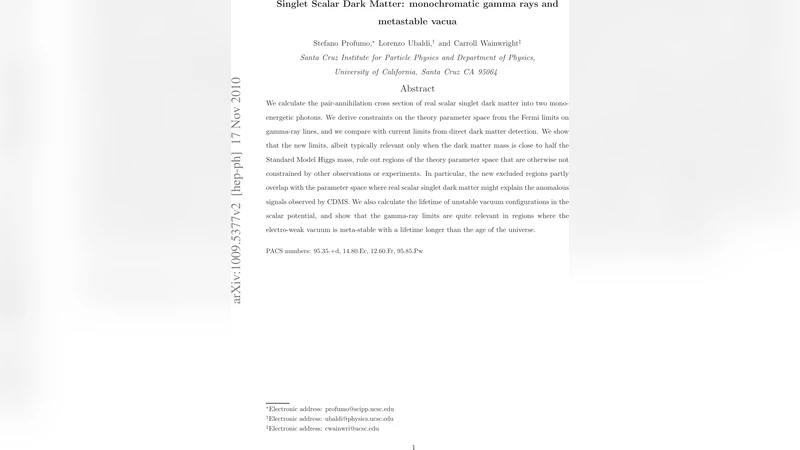 Singlet Scalar Dark Matter: monochromatic gamma rays and metastable   vacua