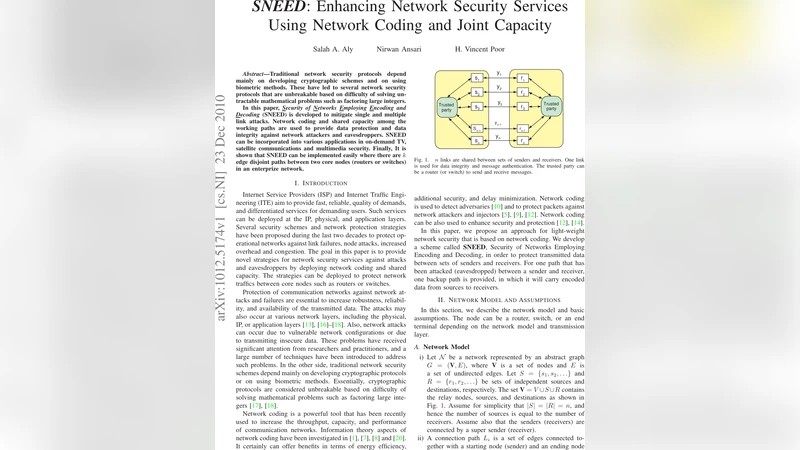 SNEED: Enhancing Network Security Services Using Network Coding and   Joint Capacity