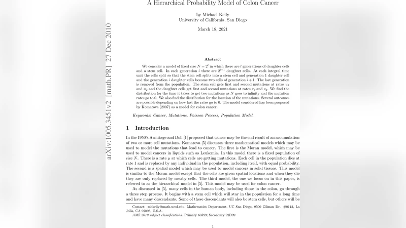 A Hierarchical Probability Model of Colon Cancer