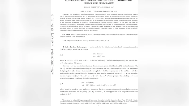 Convergence of fixed-point continuation algorithms for matrix rank   minimization