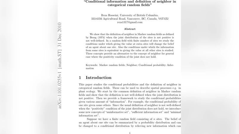 Conditional information and definition of neighbor in categorical random   fields