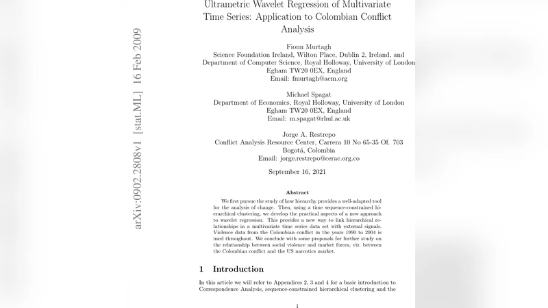 Ultrametric Wavelet Regression of Multivariate Time Series: Application   to Colombian Conflict Analysis