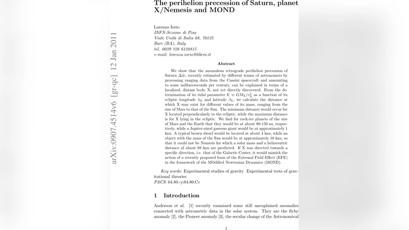 The perihelion precession of Saturn, planet X/Nemesis and MOND