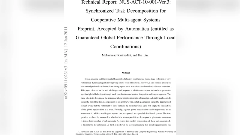 Synchronized Task Decomposition for Cooperative Multi-agent Systems
